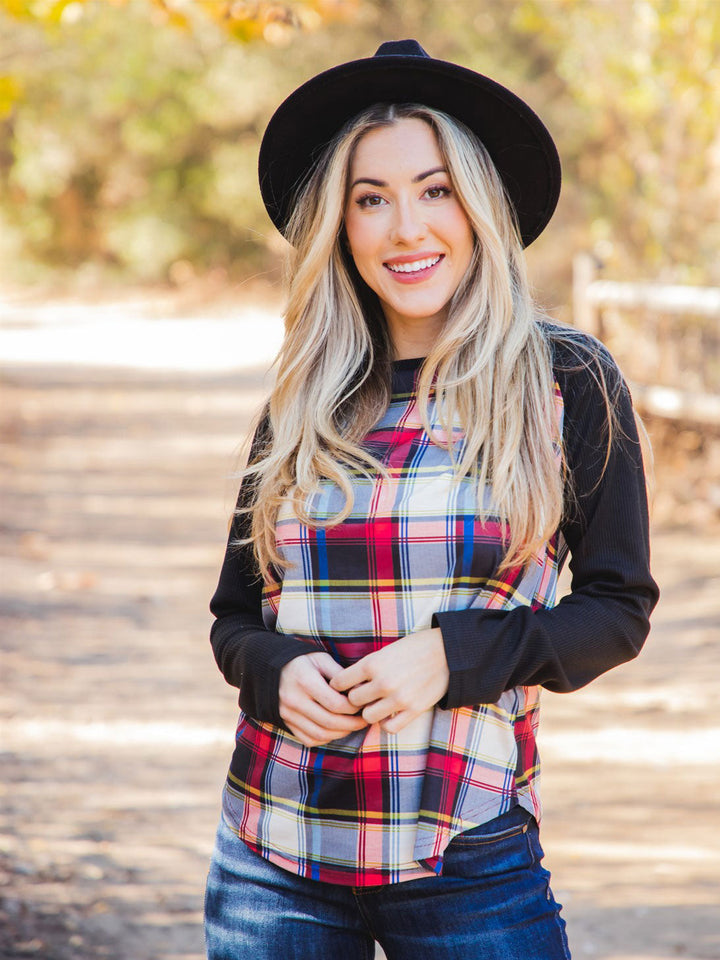 Plaid Raglan Sleeve Nico Top