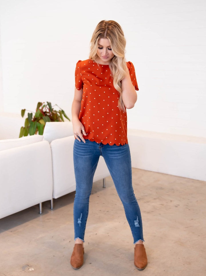 Polka Dot Scallop Edge Dotty Top