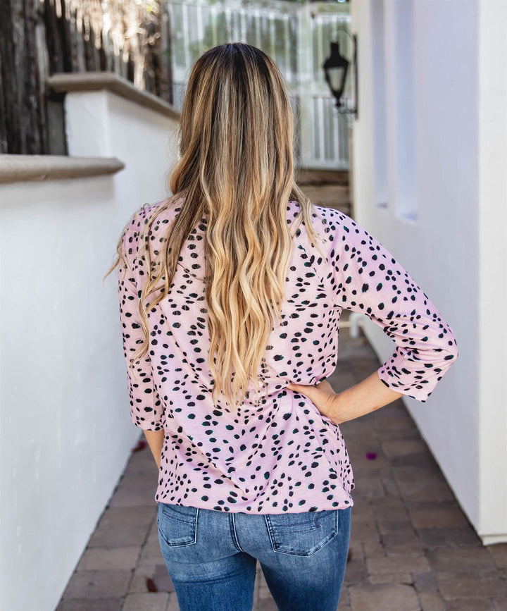 3/4 Sleeve Patterned Brooks Top