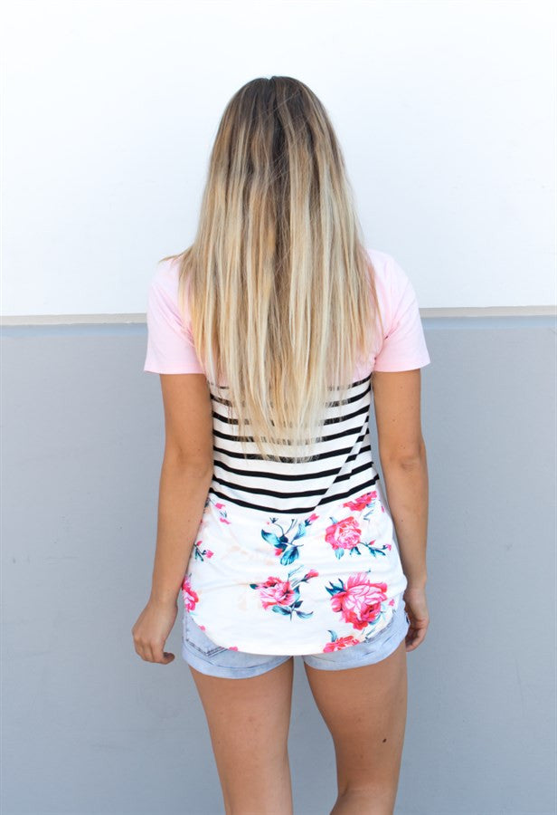 Floral Stripe Tunic - Pink - Tickled Teal LLC