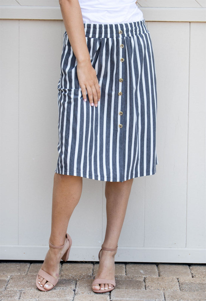 Button Detail Striped Charlotte Skirt