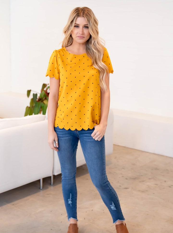 Polka Dot Scallop Edge Dotty Top
