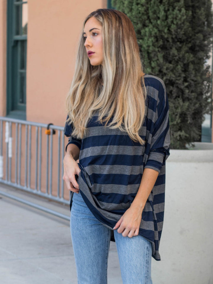 Oversized Thick Stripe 3/4 Sleeve Kinsley Top