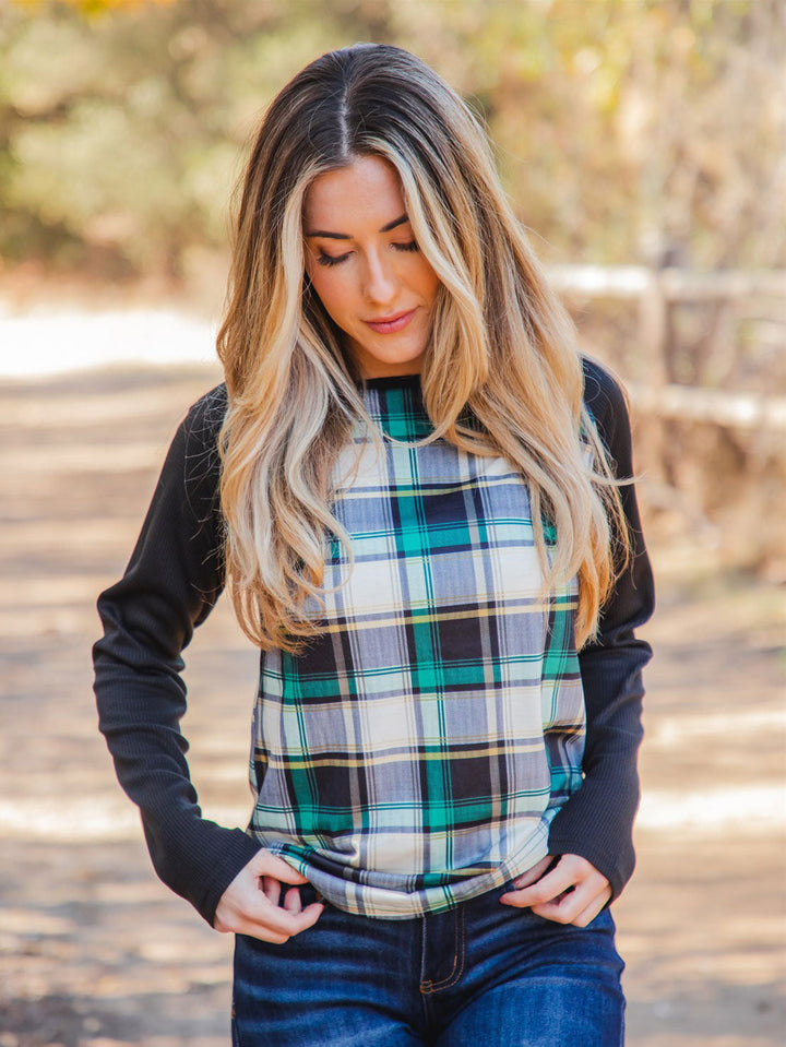 Plaid Raglan Sleeve Nico Top
