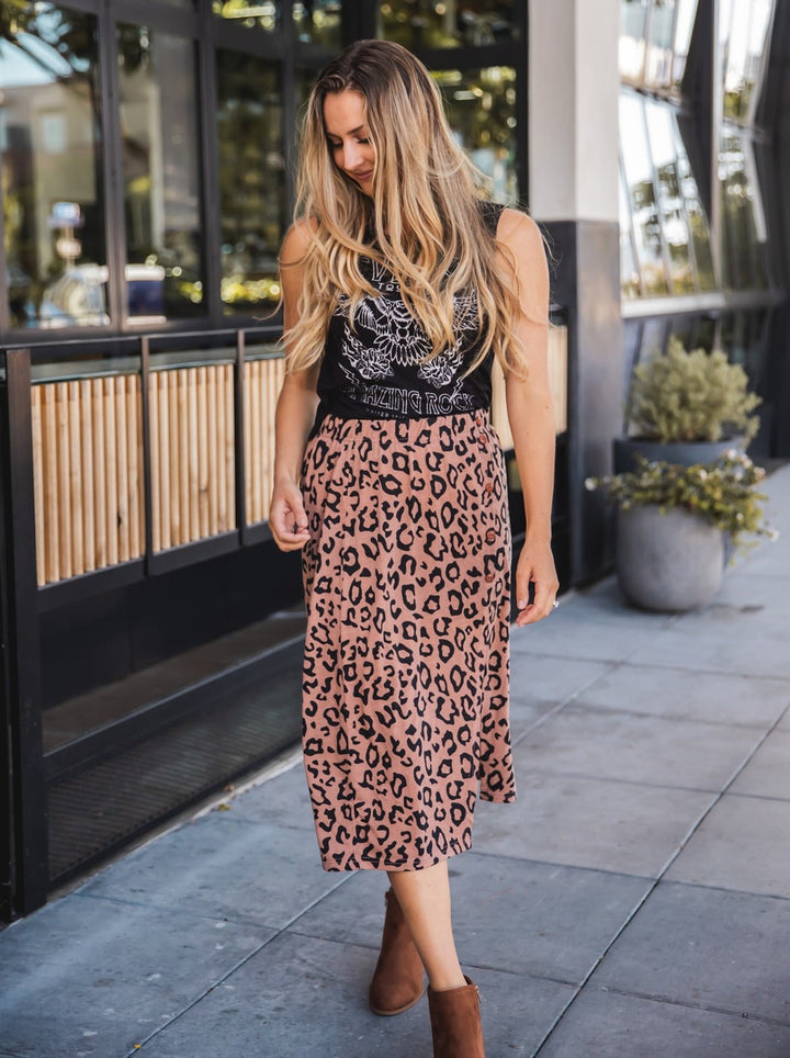 Animal Print Side Button Detail Candace Skirt