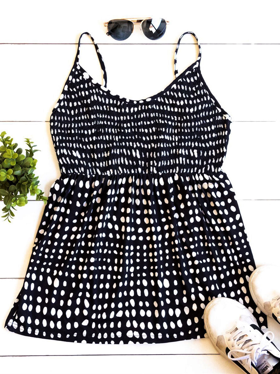 Smocked Dot Tank - Black