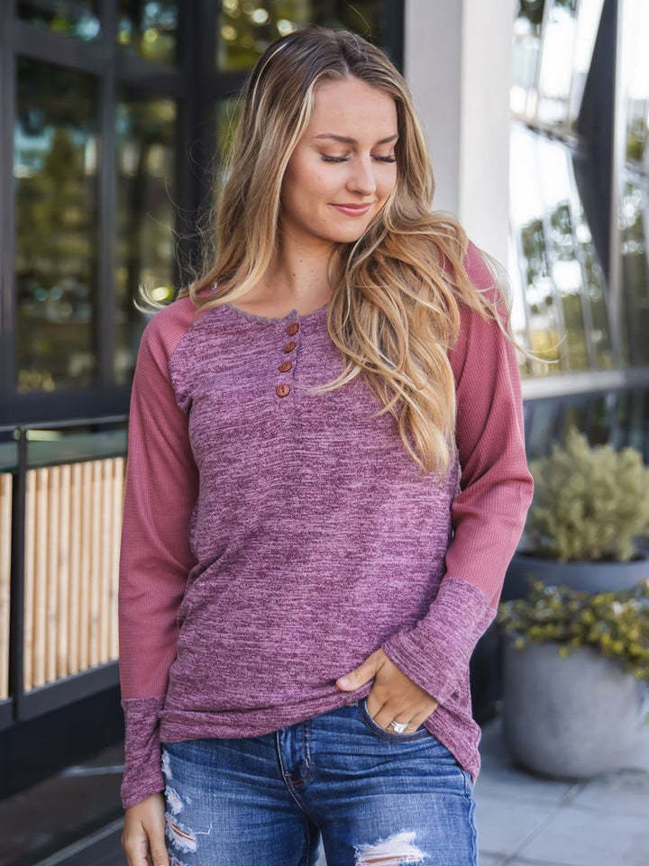 Contrast Sleeve Button Knox Top