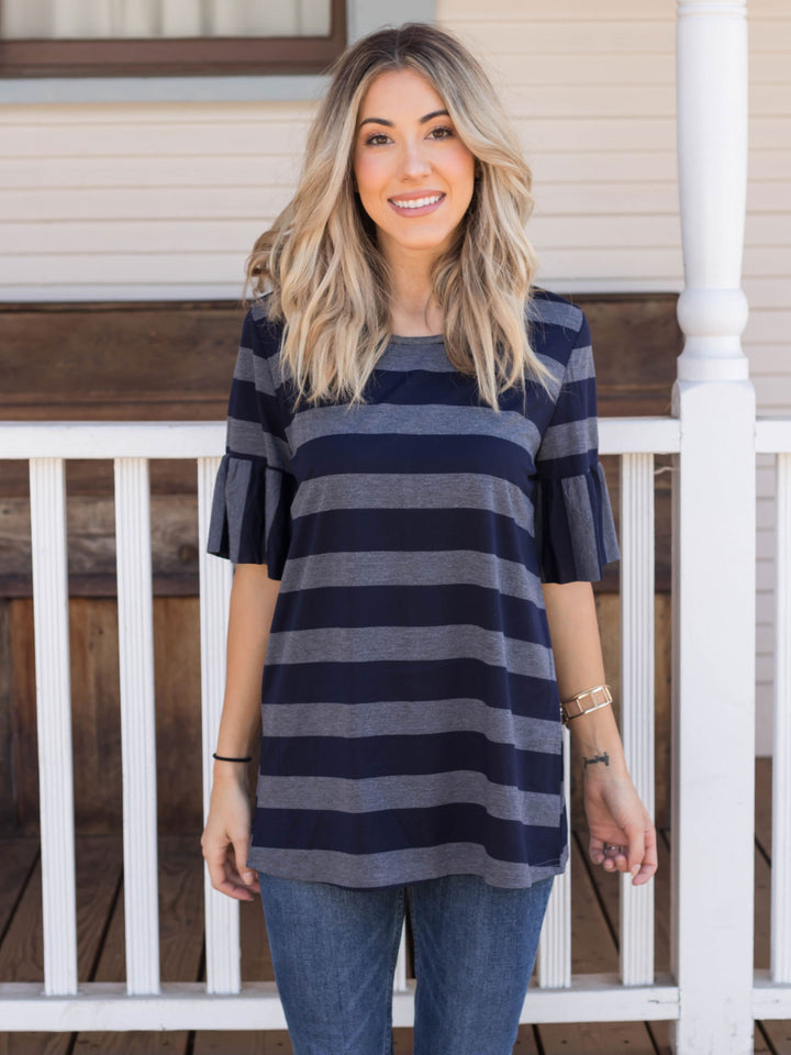 Thick Stripe Flare Sleeve Kamy Top