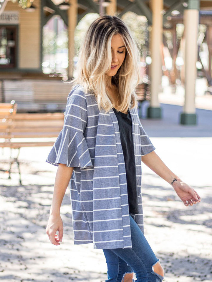 Stripe Flare Sleeve Kamdyn Cardigan