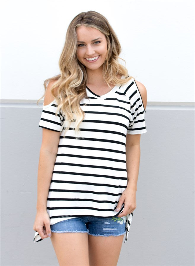 Striped Cold Shoulder Tunic - Tickled Teal LLC