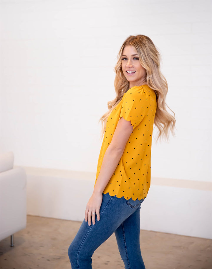 Polka Dot Scallop Edge Dotty Top