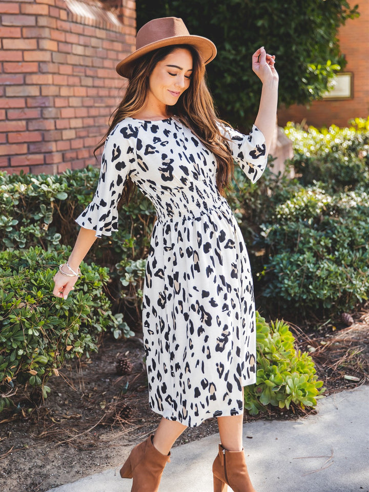 Flare Sleeve Animal Print Jojo Dress
