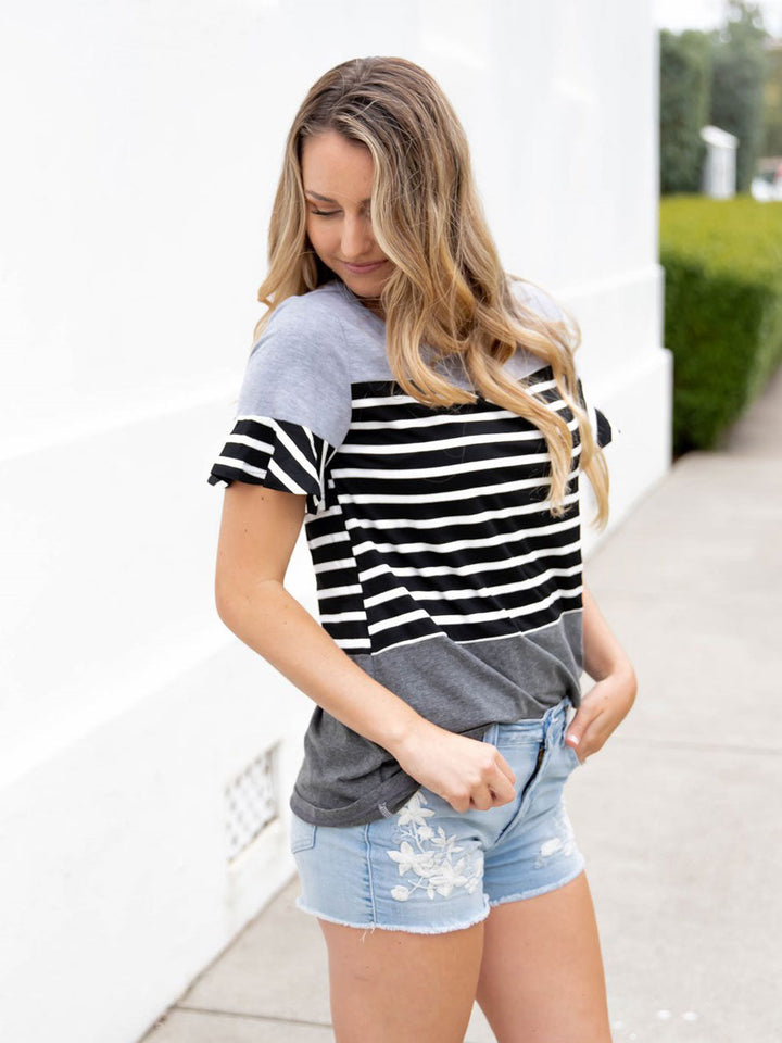 Flare Sleeve Striped Kelly Top