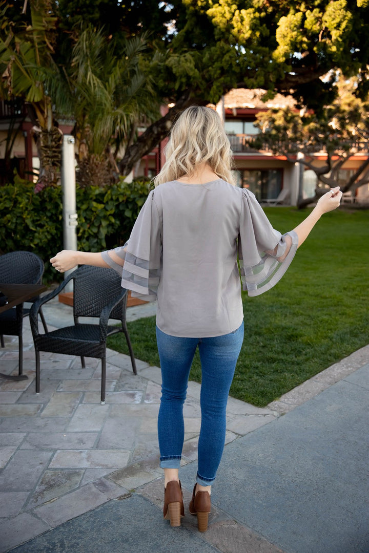 Mesh Inset Bell Sleeve Gia Top