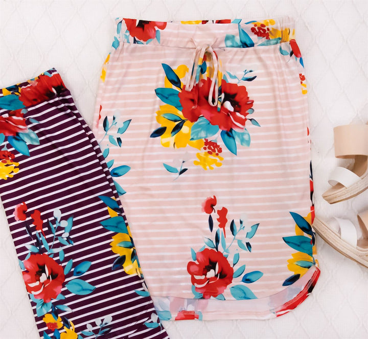 Large Floral & Stripe Jordan Weekend Skirt