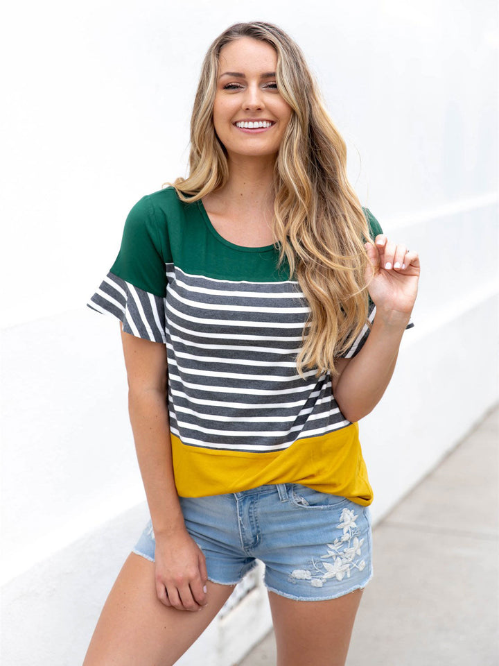 Flare Sleeve Striped Kelly Top