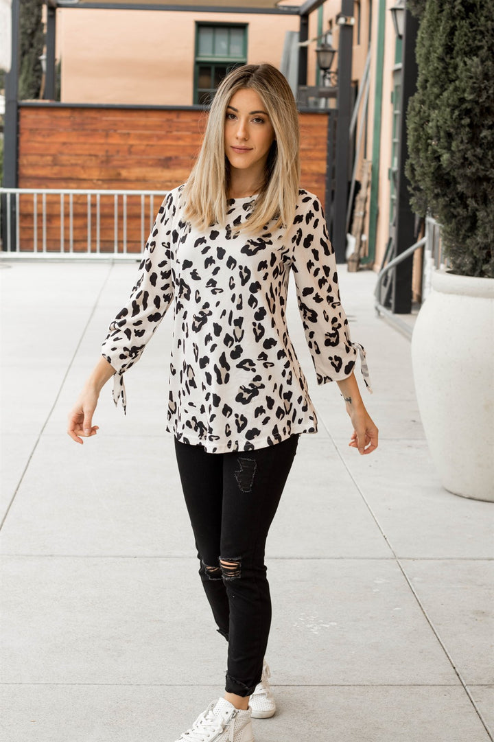 Animal Print Tie Sleeve Top