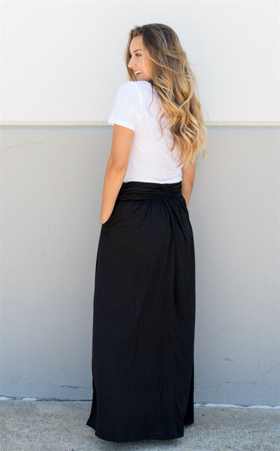 Side Pocket High Waist Maxi Skirt
