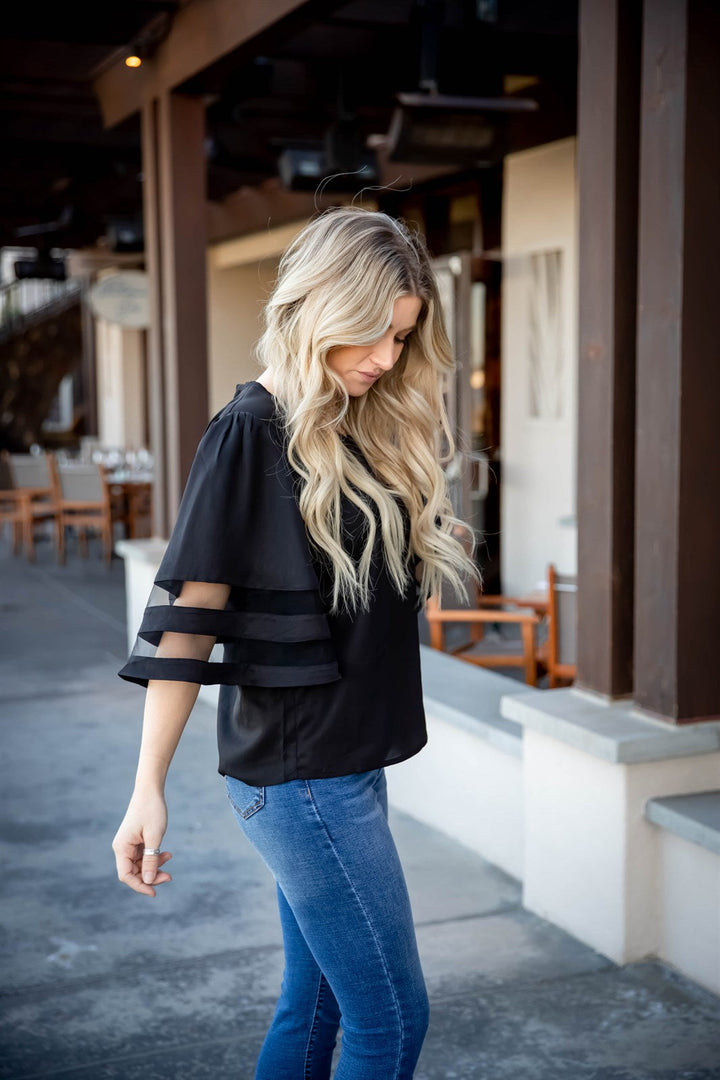 Mesh Inset Bell Sleeve Gia Top