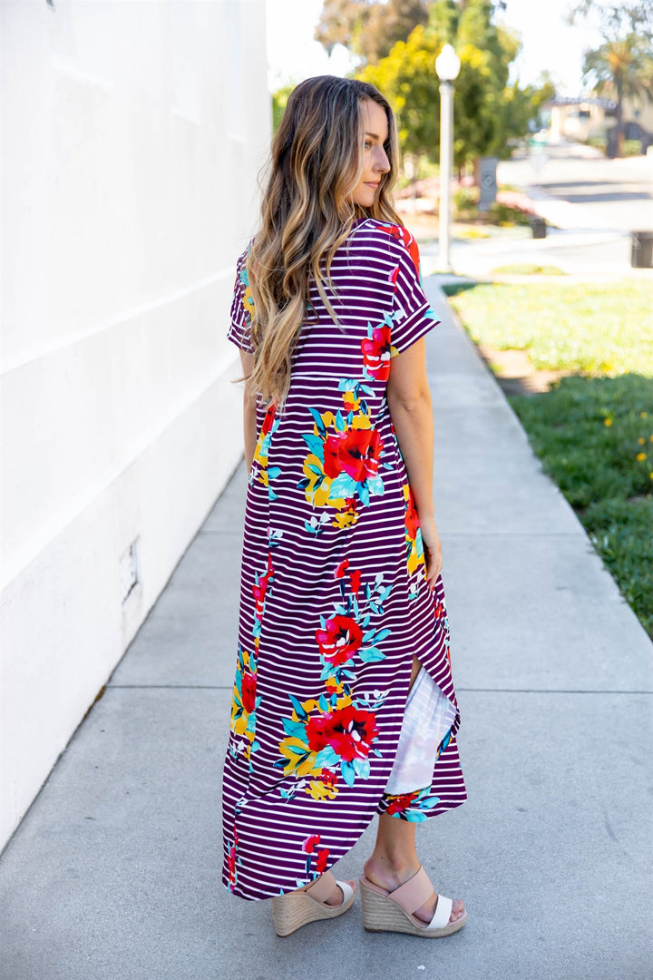 Striped Floral Relaxed Maxi Dress