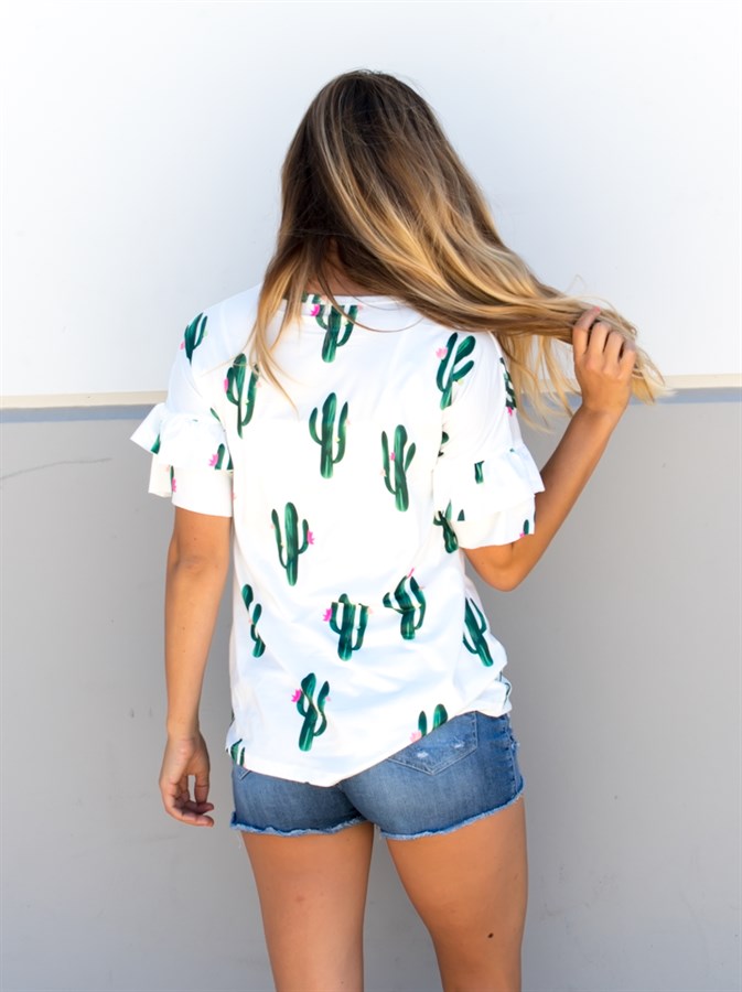 Cactus Ruffle Sleeve Tunic - Tickled Teal LLC