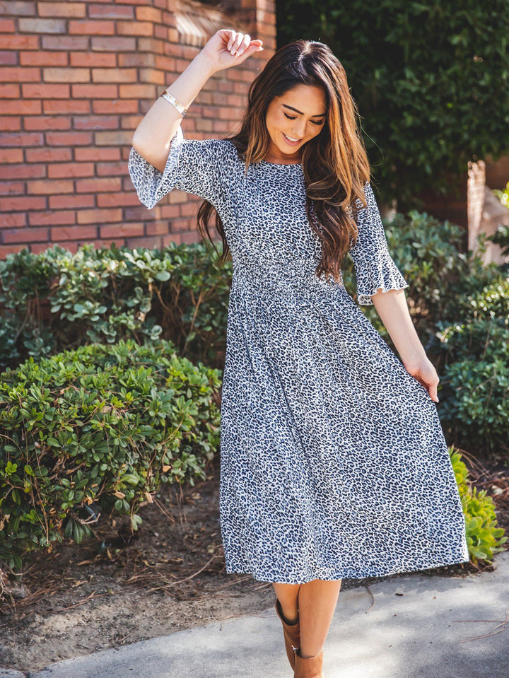 Flare Sleeve Animal Print Jojo Dress