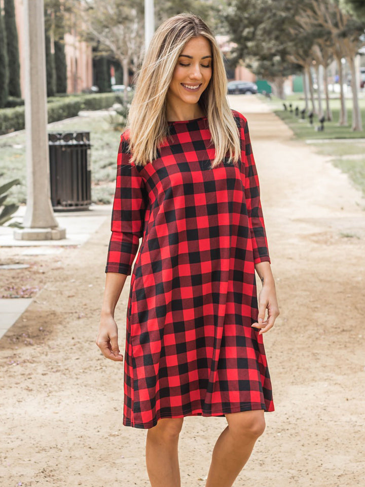 3/4 Sleeve Plaid Camille Dress