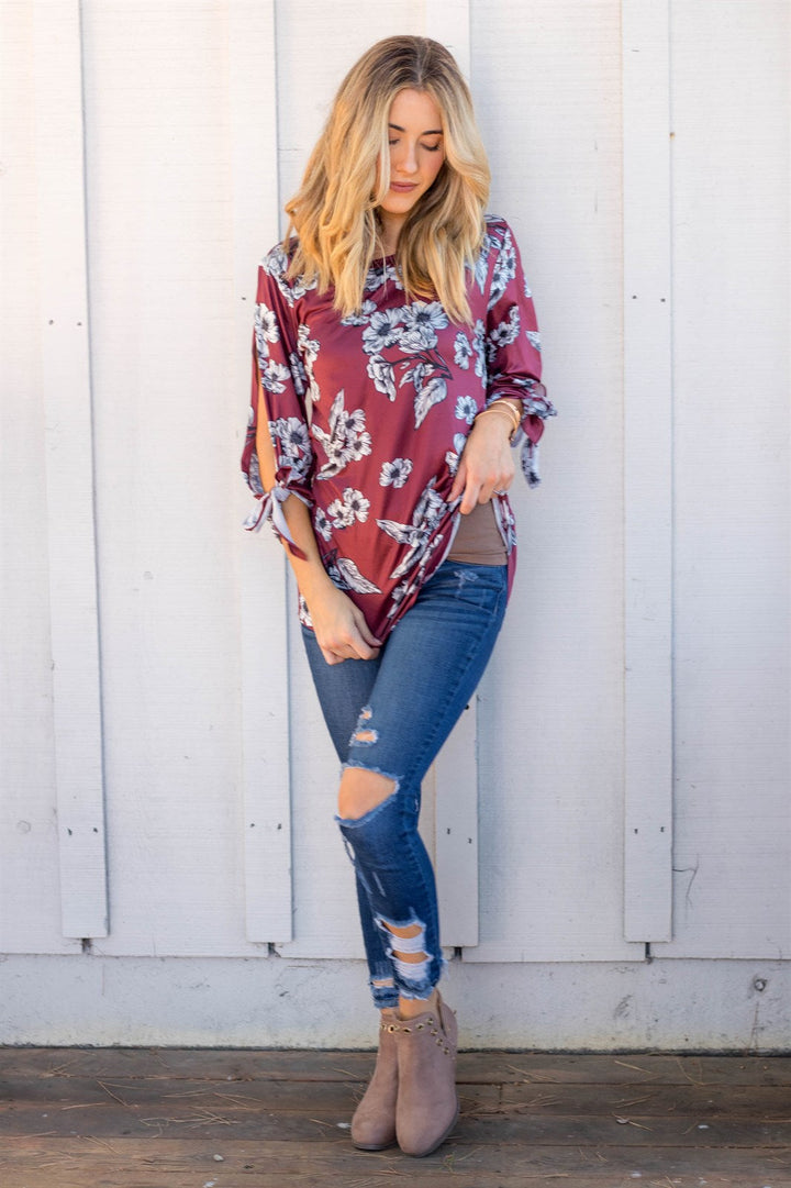Masey Floral Tie Sleeve Top