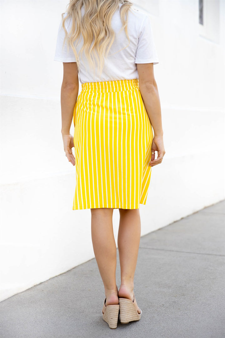 Button Detail Striped Charlotte Skirt