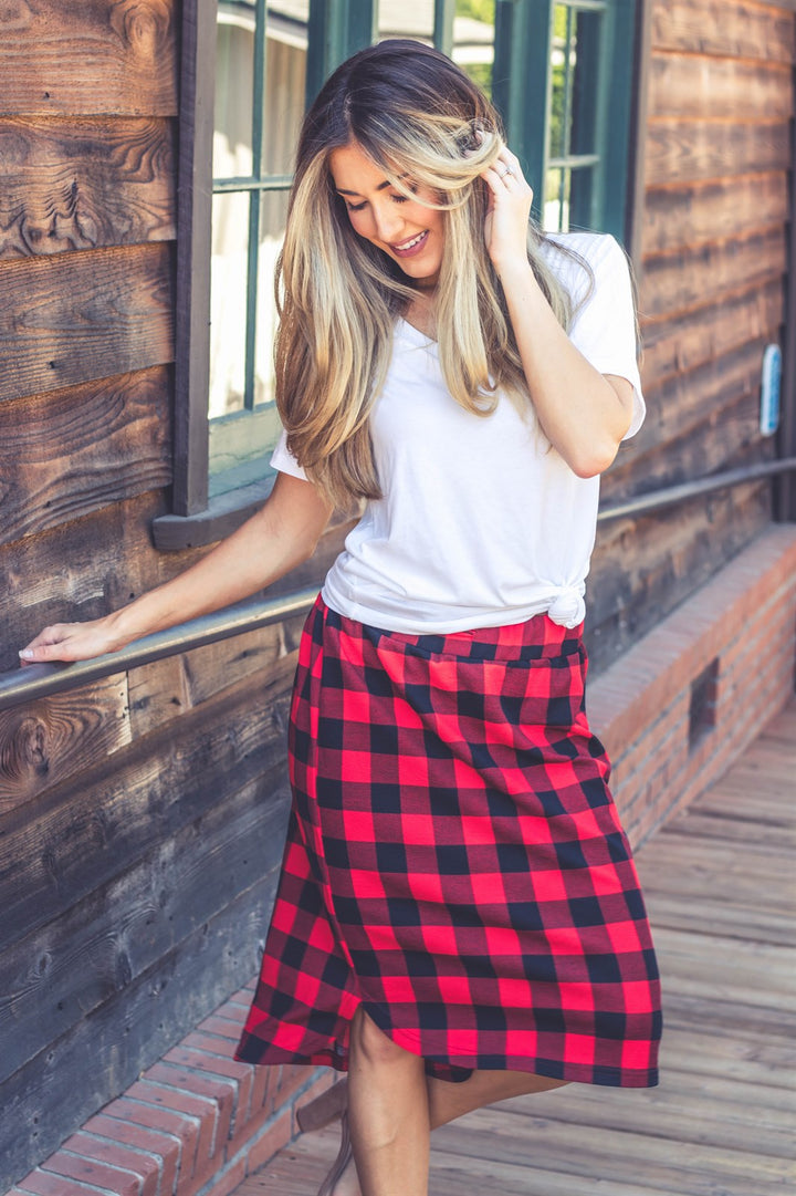 Buffalo Plaid Weekend Skirt - Red - Tickled Teal LLC