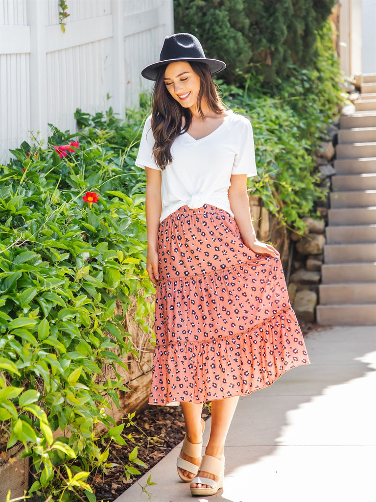 "Upgrade your Skirt Game with the Rust Floral Amara Skirt Your Perfect Everyday Wardrobe