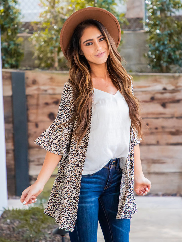 Animal Print Flare Sleeve Moxie Cardigan