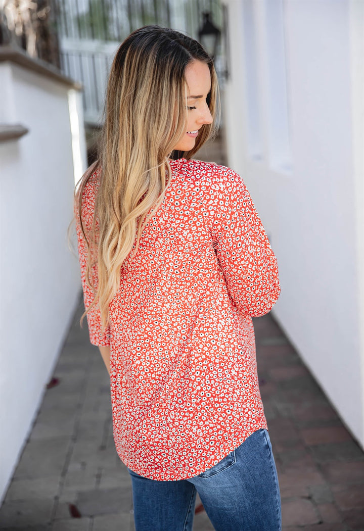 3/4 Sleeve Patterned Brooks Top