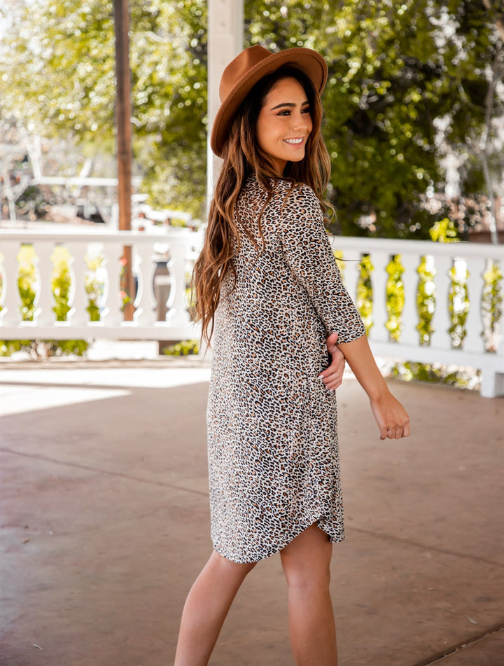 3/4 Sleeve Scoop Hem Liona Dress