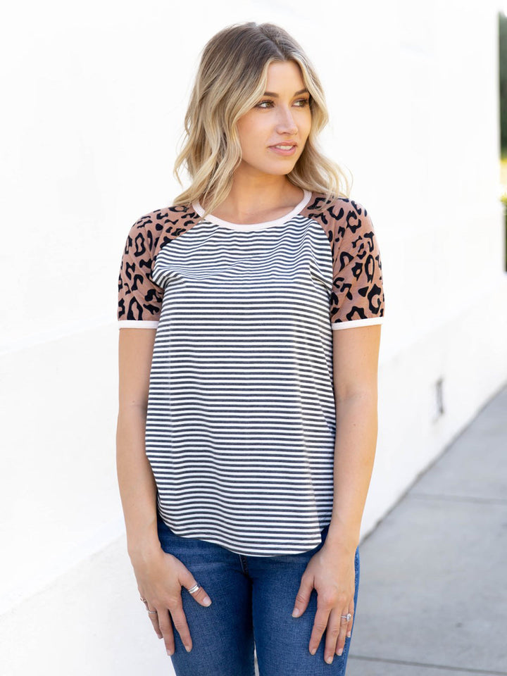Quinn Leopard Sleeve Raglan Top