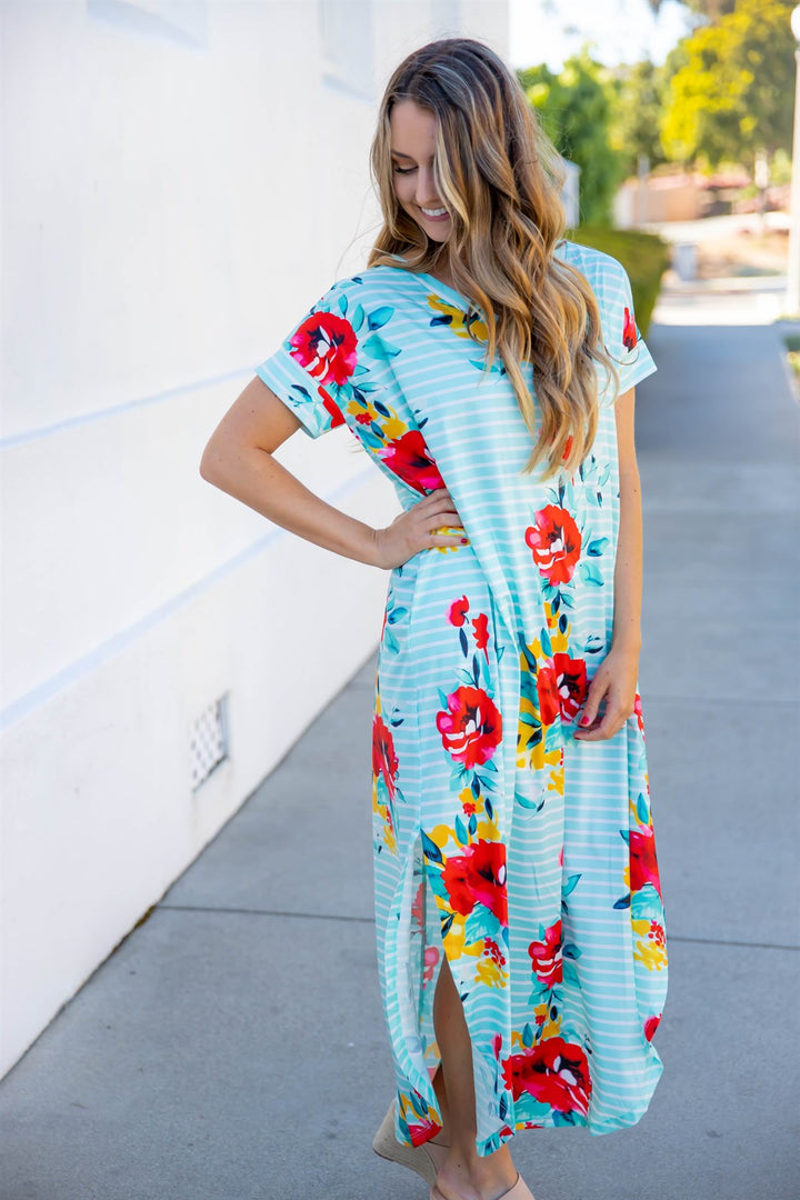 Striped Floral Relaxed Maxi Dress