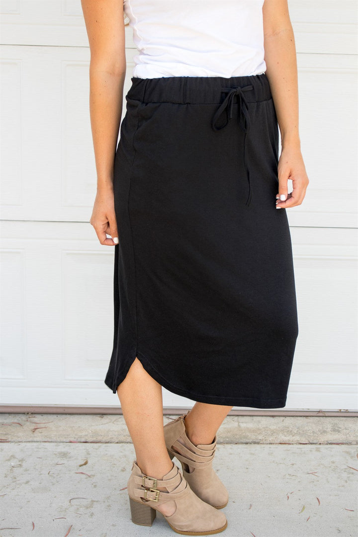 Laidback Midi Skirt - Black - Tickled Teal LLC
