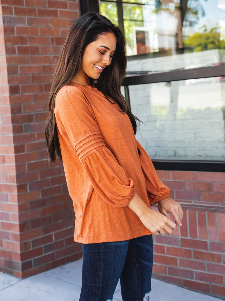 3/4 Pleated Sleeve Casey Top