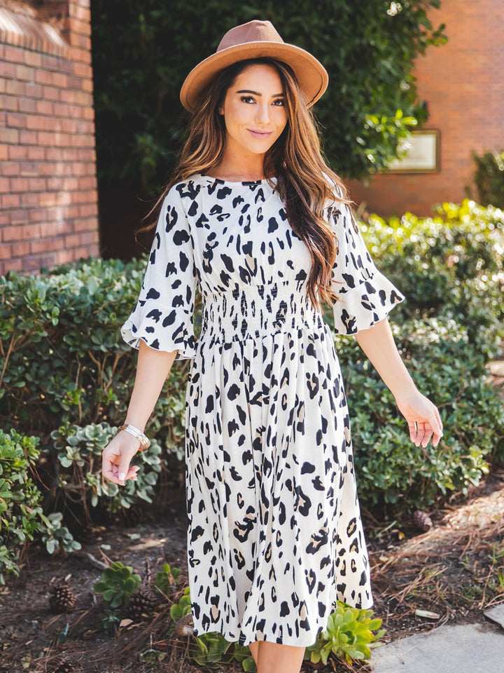 Flare Sleeve Animal Print Jojo Dress