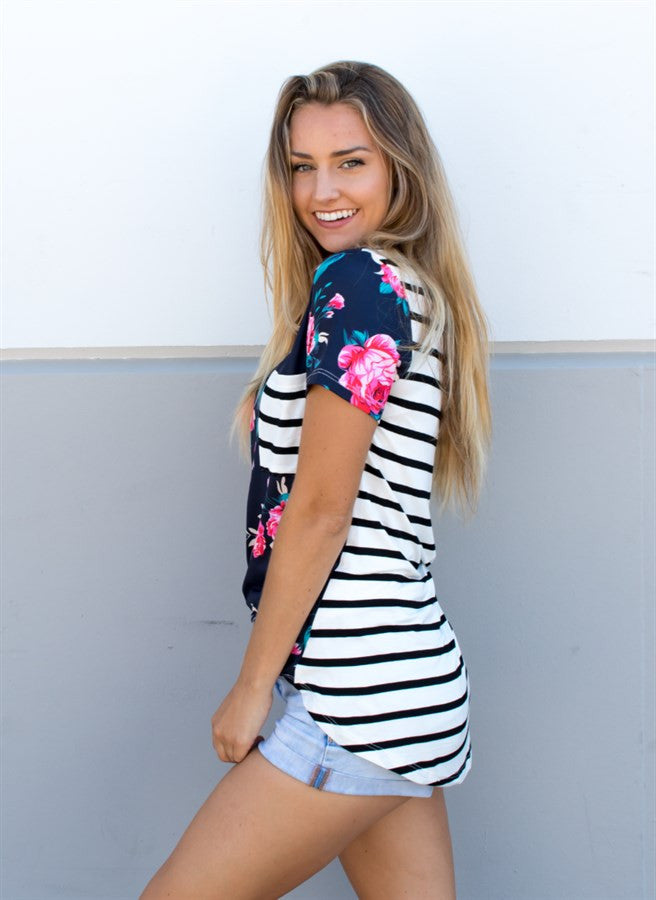 Floral & Stripe Tunic - Tickled Teal LLC