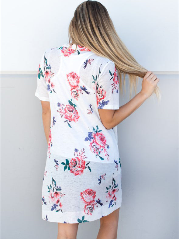 Floral Short Sleeve Sheer Knit Cardigan