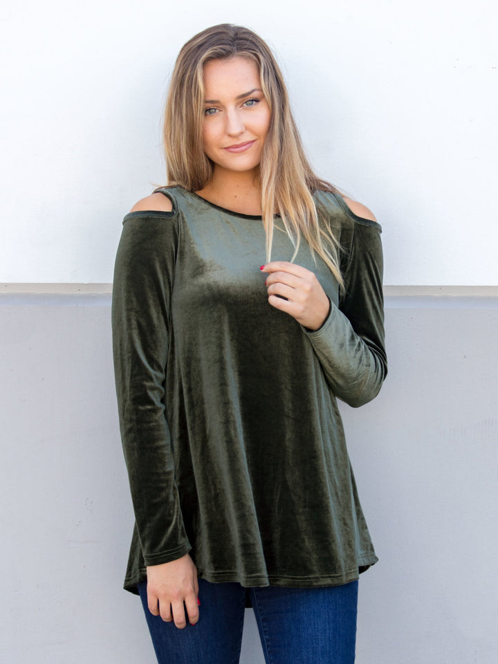 Velvet Cold Shoulder - Olive