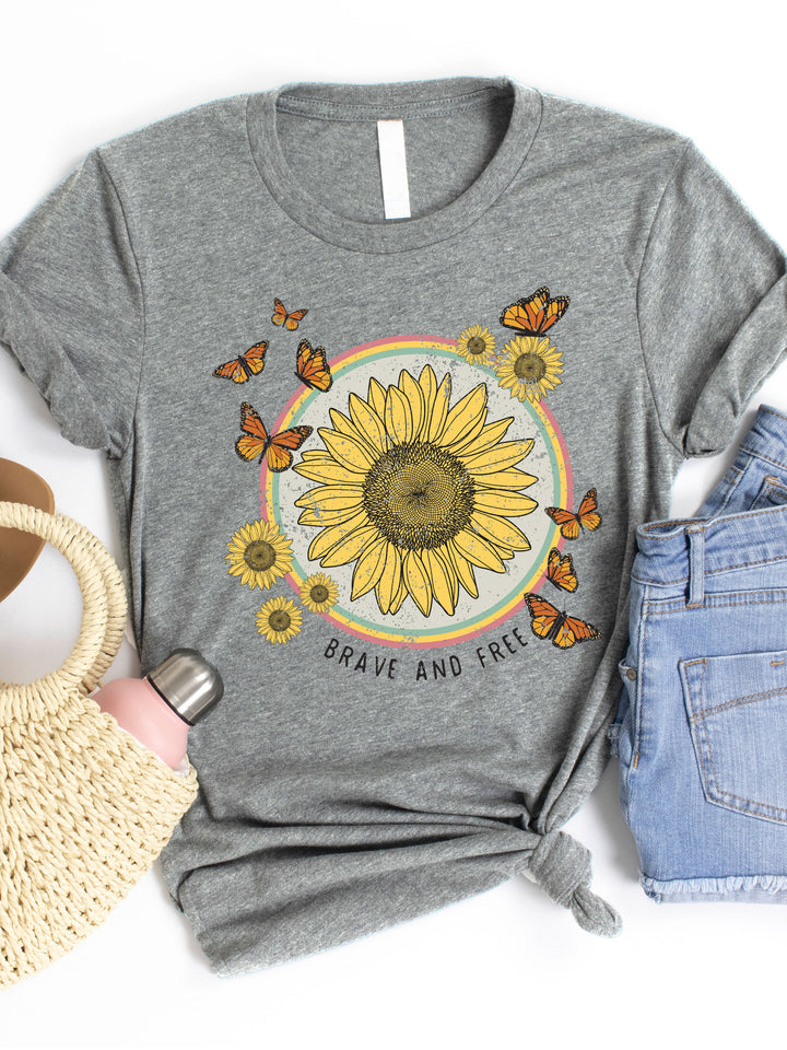 Brave & Free Sunflower Butterfly Graphic Tee