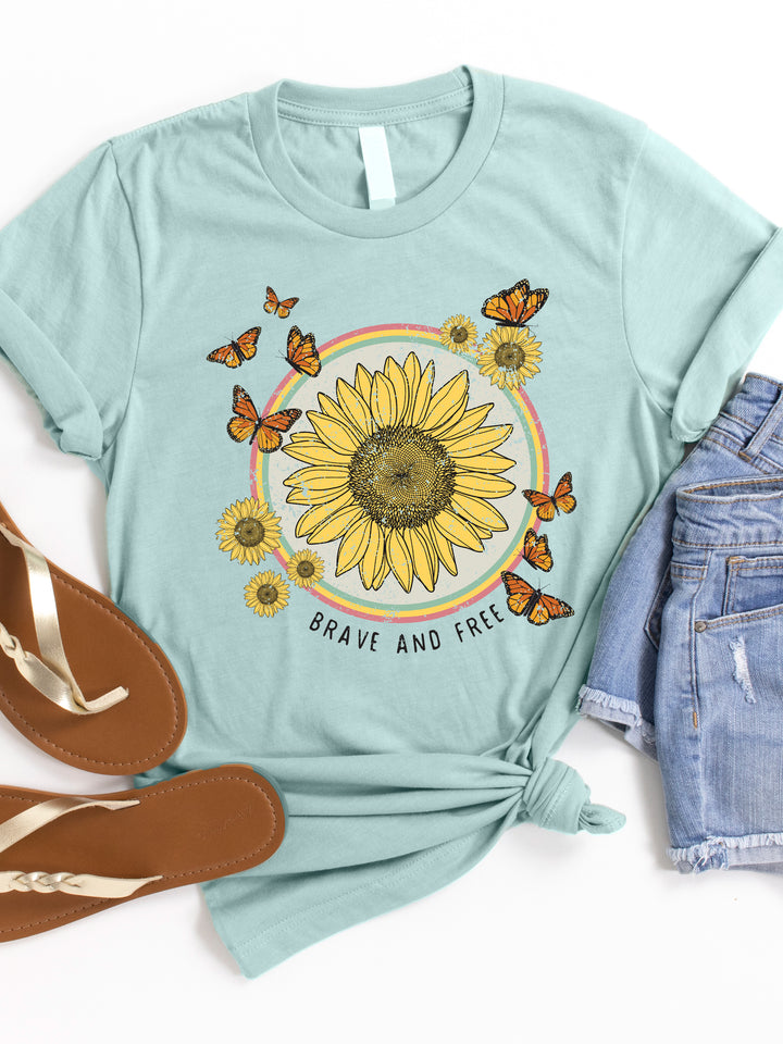 Brave & Free Sunflower Butterfly Graphic Tee