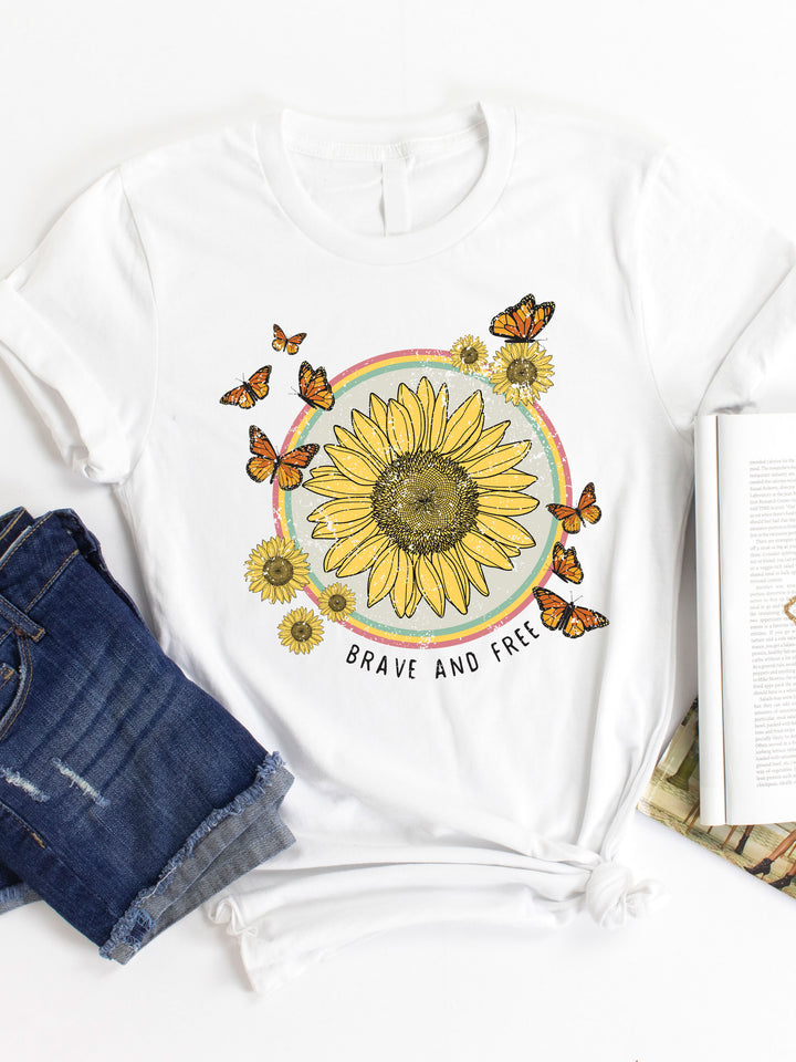 Brave & Free Sunflower Butterfly Graphic Tee