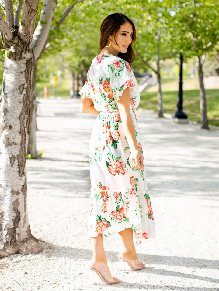 Floral Pattern Whitney Dress - White