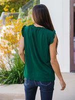 Solid Ruffle Sleeve Top - Green