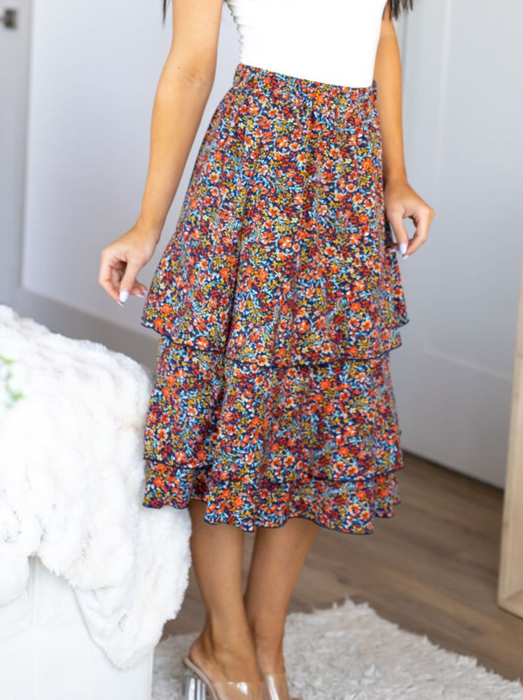 Taite Ruffle Skirt - Navy Floral