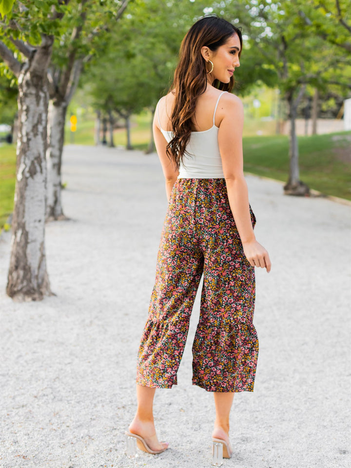 Floral Callen Flare Pants  - Black Floral