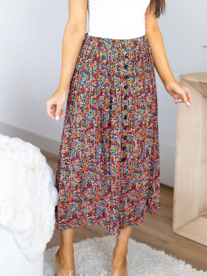 Floral Reed Pleated Skirt - Blue Floral